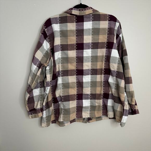 Hunter Run Women's Checkered floral embroidered flannel flower metal buttons XL - Picture 7 of 8